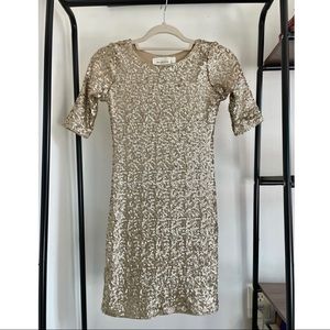 XS A&F Gold Sequin Body-con Dress with Sleeves